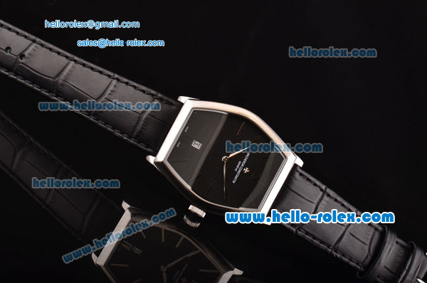 Vacheron Constantin Malte Miyota OS2035 Quartz Steel Case with Black Leather Strap Black Dial Stick Markers - Click Image to Close